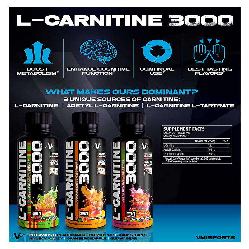 VMI Sports L-Carnitine 3000 potenciador metabólico líquido 16 oz / 31 ser