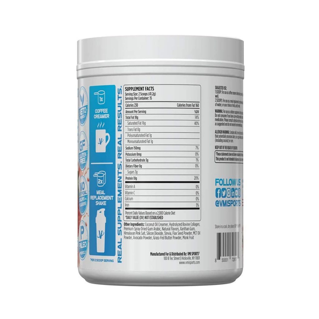 VMI Sports Keto Shake Colágeno + polvo de proteína + MCTs 15 ser / 618 GR