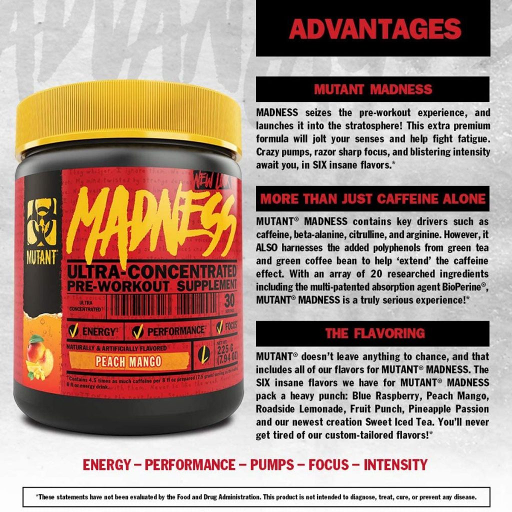 Mutant Maddness Pre-Workout Supplement- Peach Mango