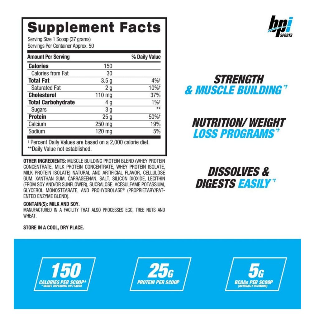 BPI Sports supplement facts Whey HD