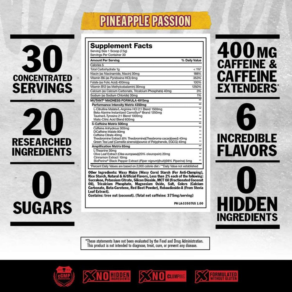 Mutant Madness Pre Workout Supplement Serv 30